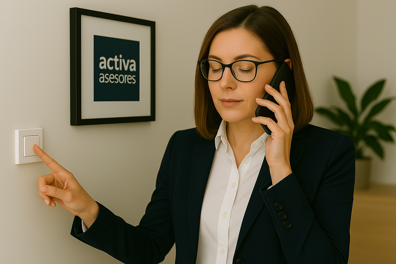 Mujer encendiendo la luz de su casa